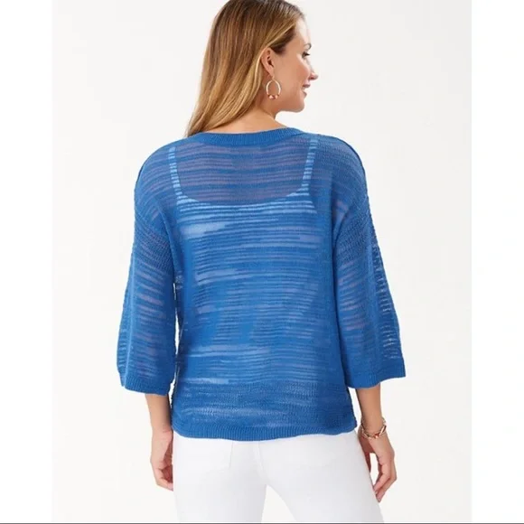 Tommy Bahama Sea Grass Open Hem Burnout Sheer Sweater Turkish Sea Blue NEW - Picture 2 of 5